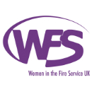 WFS, women in the fire service UK. Purple lettering on white background.