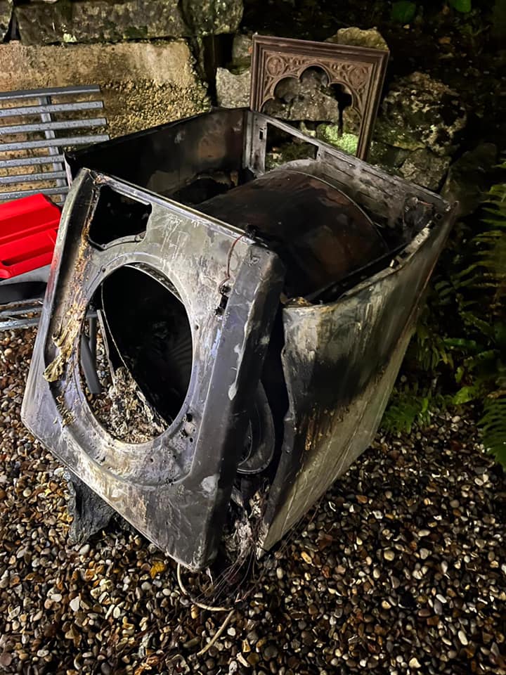 Picture of tumble dryer following house fire in Wirksworth